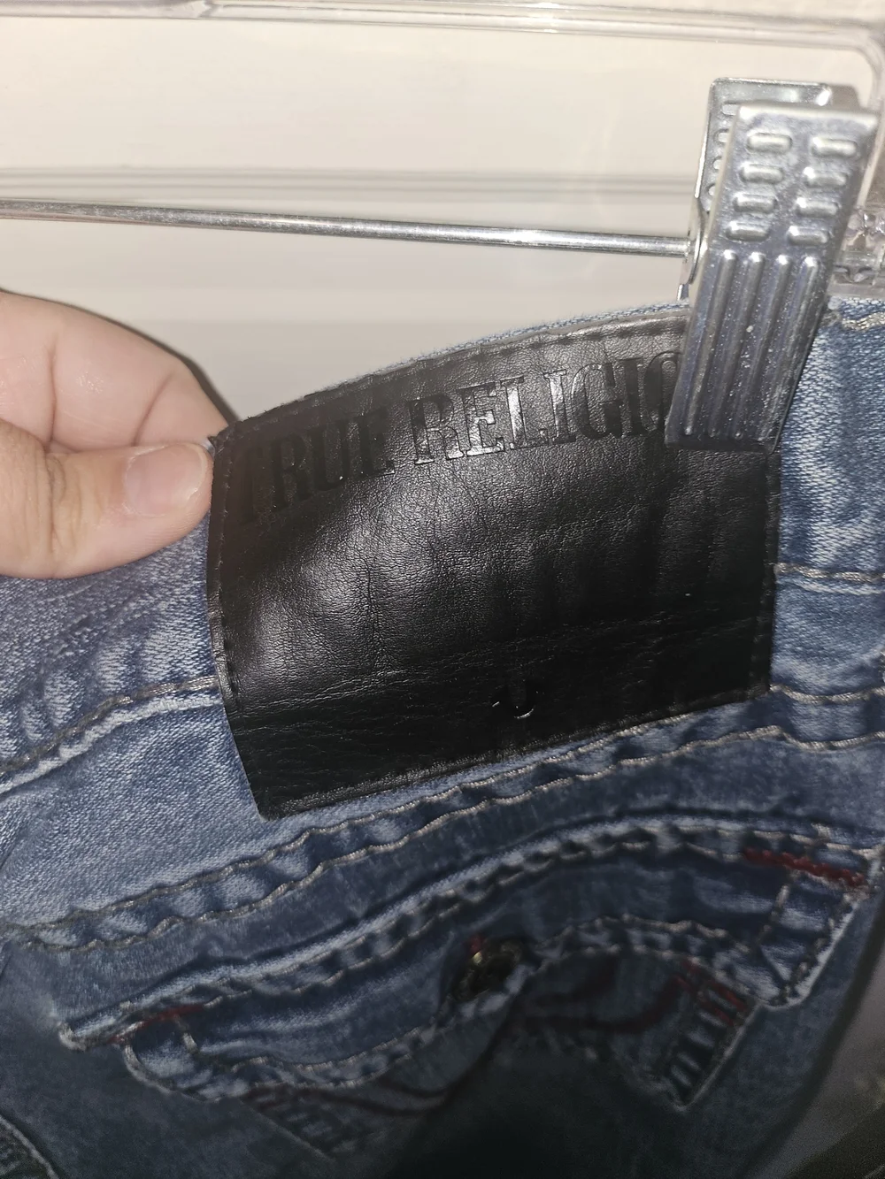 True Religion Men’s Dark Blue Distressed Boyfriend Jeans